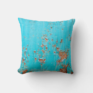Rusted blue painted metal wall. Detailed photo tex Cushion