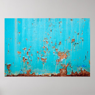 Rusted blue painted metal wall. Detailed photo tex Poster