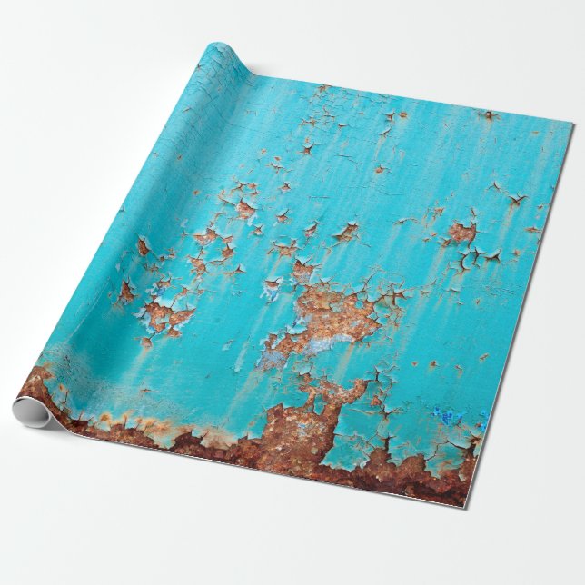 Rusted blue painted metal wall. Detailed photo tex Wrapping Paper (Unrolled)