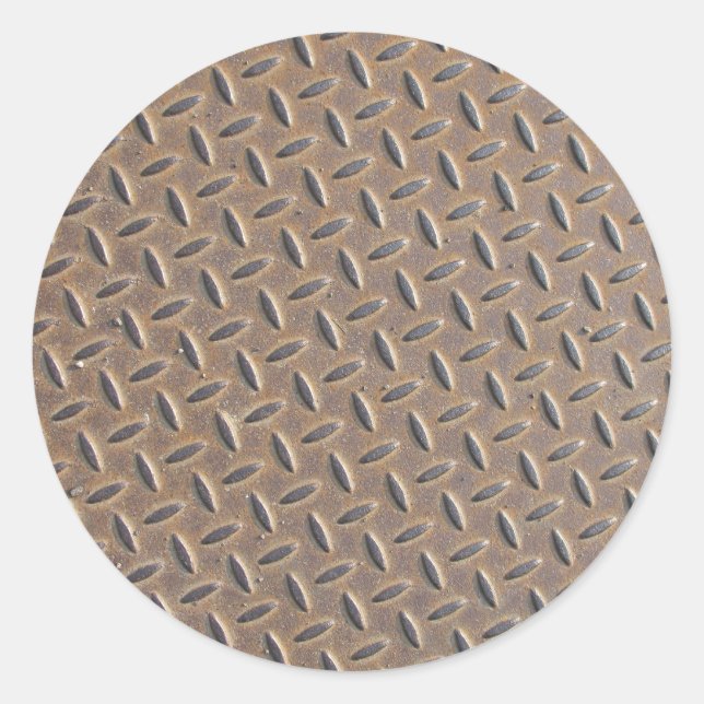 Rusted chequered plate made from steel or metal classic round sticker (Front)