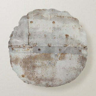 Rusted colourful metal wall, streaks. round cushion