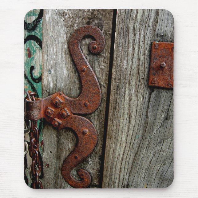 Rusted Hinge Wood Grain Mousepad Photograph Art (Front)