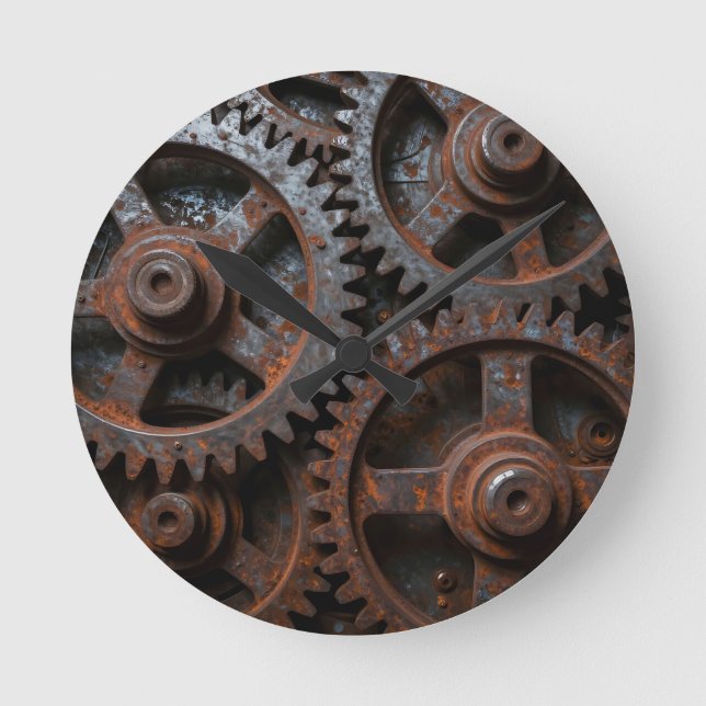 Rusted Industrial Mechanism Round Clock (Front)
