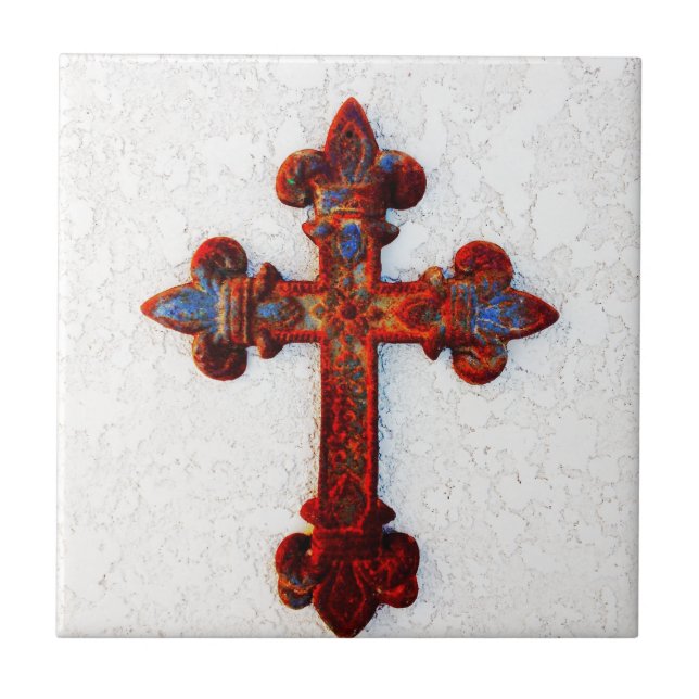 Rusted Iron Cross Christian Gifts Tile (Front)