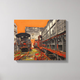 Rusted locomotive and train wagons canvas print