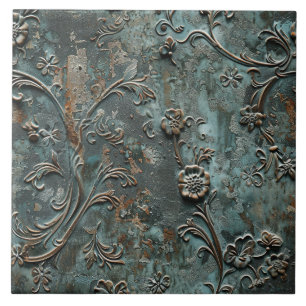 Rusted Metal Antique Floral Tile