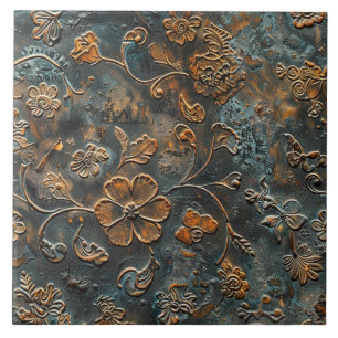 Rusted Metal Antique Floral Tile