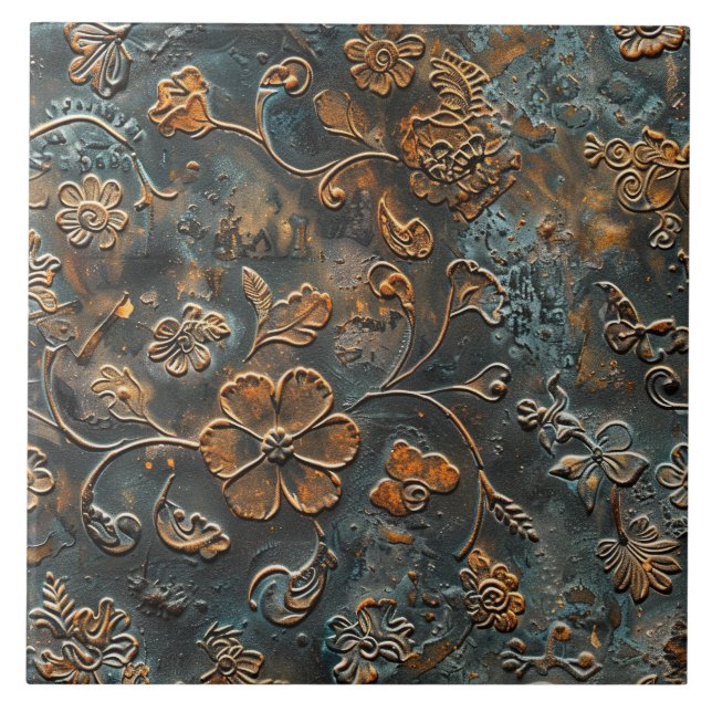 Rusted Metal Antique Floral  Tile (Front)