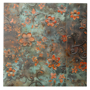Rusted Metal Antique Floral Tile