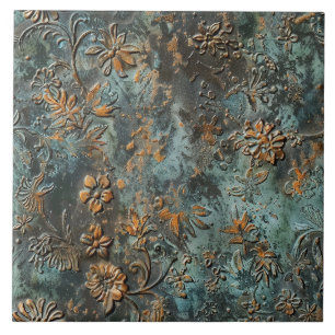 Rusted Metal Antique Floral Tile