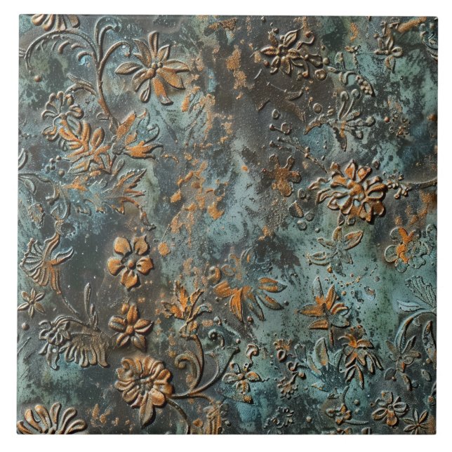 Rusted Metal Antique Floral  Tile (Front)