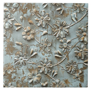 Rusted Metal Antique Floral Tile