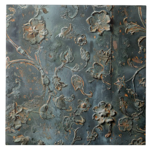 Rusted Metal Antique Floral Tile