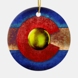 Rusted Metal Colorado Flag Ceramic Tree Decoration