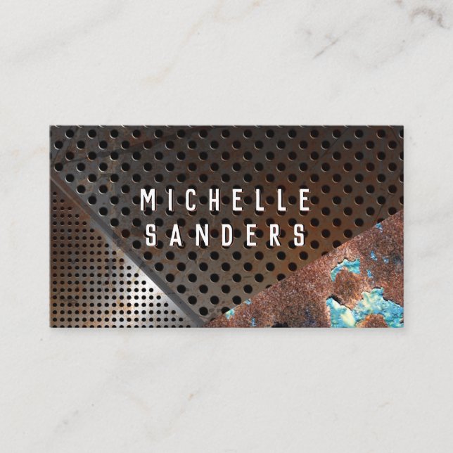 Rusted Metal Perforated Business Card (Front)