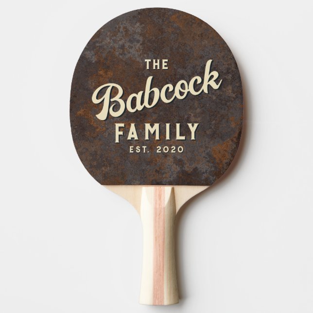 Rusted Metal Sheet Retro Family Name & Year Ping Pong Paddle (Front)