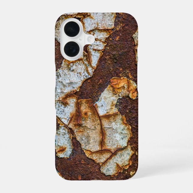 Rusted metal surface with peeling iPhone 16 case (Back)