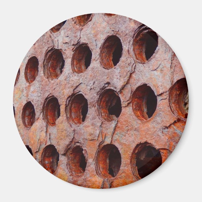 Rusted Perforated Metal Large Round Magnet (Front)