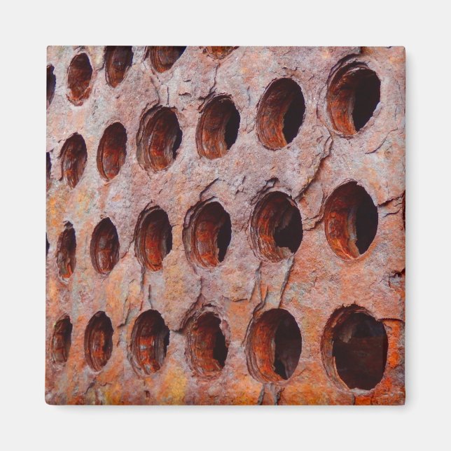 Rusted Perforated Metal Square Magnet (Front)