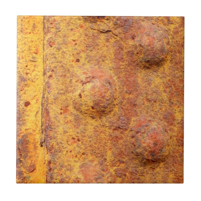 Rusted Riveted Metal Ceramic Tile (Front)