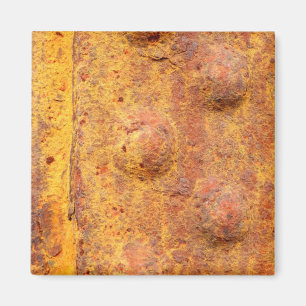 Rusted Riveted Metal Square Magnet