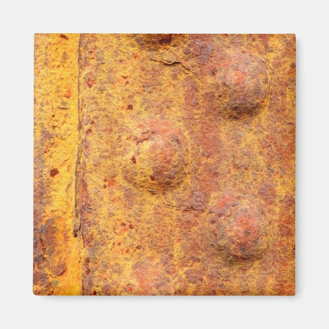 Rusted Riveted Metal Square Magnet (Front)