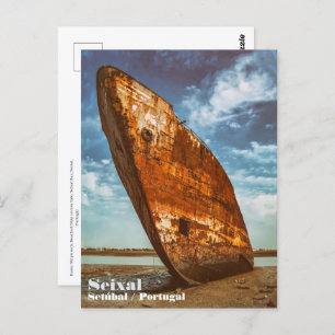 Rusted Shipwreck beached or stranded on a beach Postcard