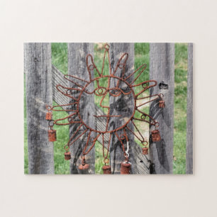 Rusted Wire Sun Face Lawn Decoration On Fence Jigsaw Puzzle