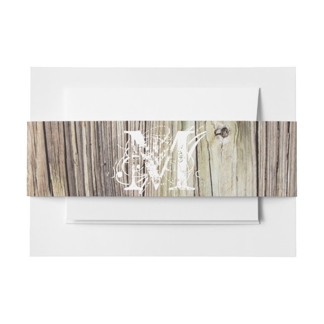 Rusti Wood Monogrammed Invitation Belly Band (Front Example)