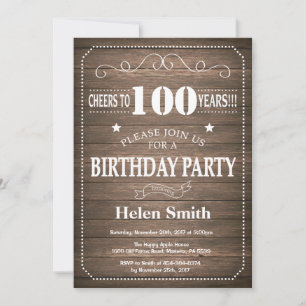 Rustic 100th Birthday Invitation