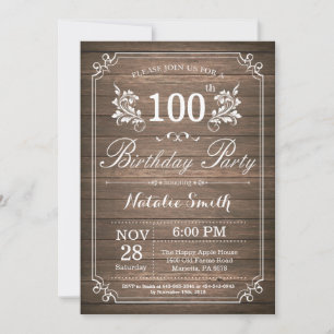 Rustic 100th Birthday Invitation Floral