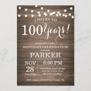 Rustic 100th Birthday Invitation Wood