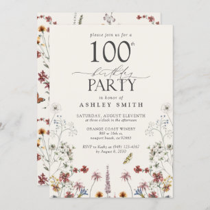 Rustic 100th Birthday Party Wildflower Garden Invitation