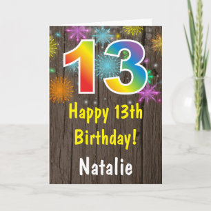 Rustic 13th Birthday Colourful Rainbow Fireworks Card