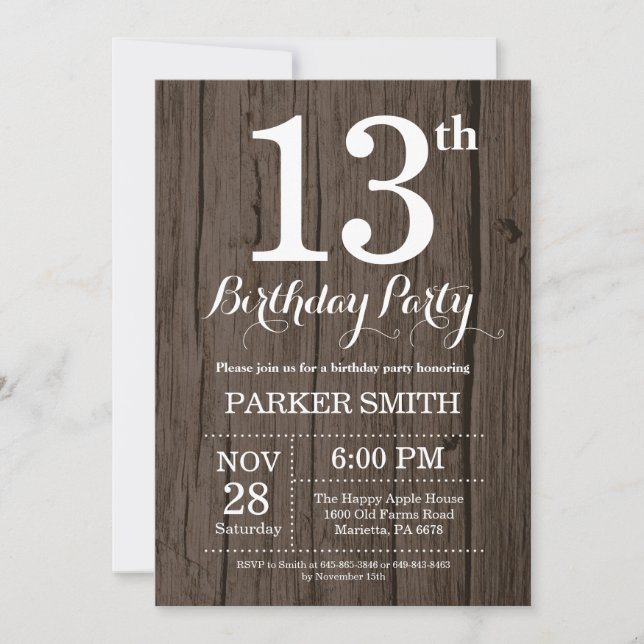 Rustic 13th Birthday Invitation (Front)