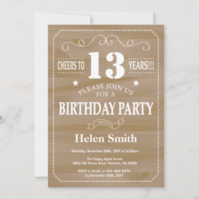 Rustic 13th Birthday Invitation (Front)