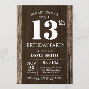 Rustic 13th Birthday Invitation Vintage Wood