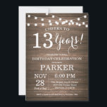 Rustic 13th Birthday Invitation Wood<br><div class="desc">Rustic 13th Birthday Invitation Wood Background with String Lights. 13th 15th 16th 18th 20th 21st 30th 40th 50th 60th 70th 80th 90th 100th, Any age. Adult Birthday. Woman or Man Male Birthday Party. For further customisation, please click the "Customise it" button and use our design tool to modify this template....</div>