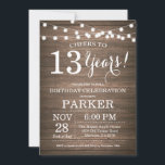 Rustic 13th Birthday Invitation Wood<br><div class="desc">Rustic 13th Birthday Invitation Wood Background with String Lights. 13th 15th 16th 18th 20th 21st 30th 40th 50th 60th 70th 80th 90th 100th, Any age. Adult Birthday. Woman or Man Male Birthday Party. For further customisation, please click the "Customise it" button and use our design tool to modify this template....</div>