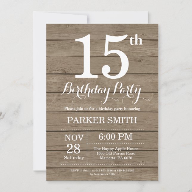 Rustic 15th Birthday Invitation (Front)