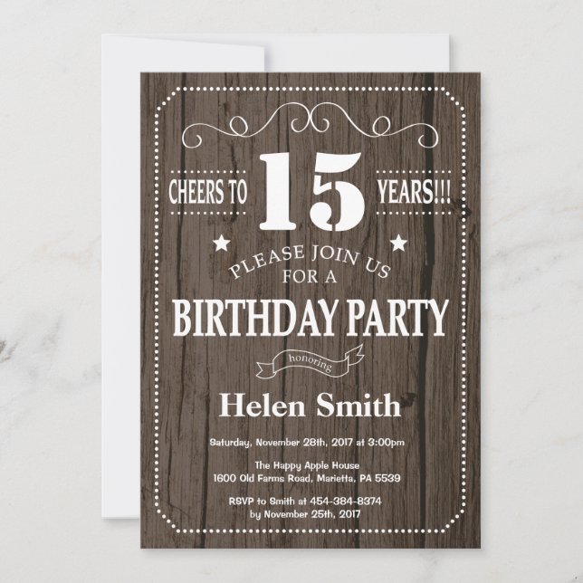 Rustic 15th Birthday Invitation (Front)