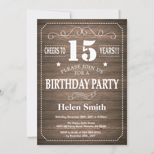 Rustic 15th Birthday Invitation (Front)
