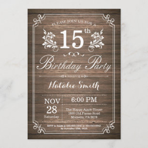 Rustic 15th Birthday Invitation Floral