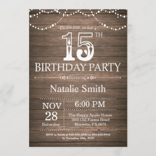 Rustic 15th Birthday Invitation String Lights