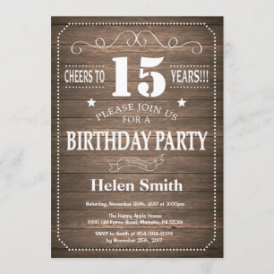 Rustic 15th Birthday Invitation Vintage Retro