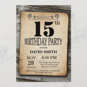Rustic 15th Birthday Invitation Vintage Wood