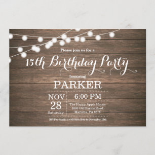 Rustic 15th Birthday Invitation Wood