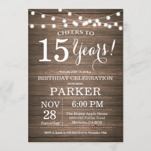Rustic 15th Birthday Invitation Wood
