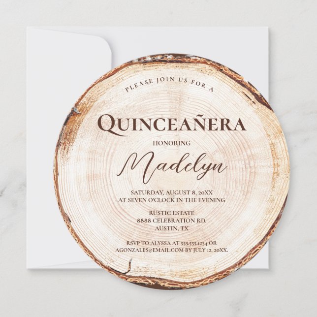 Rustic 15th birthday Quinceanera Wood Grain Invitation (Front)
