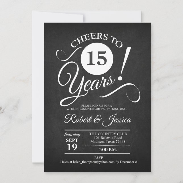 Rustic 15th Wedding Anniversary - Chalkboard White Invitation (Front)